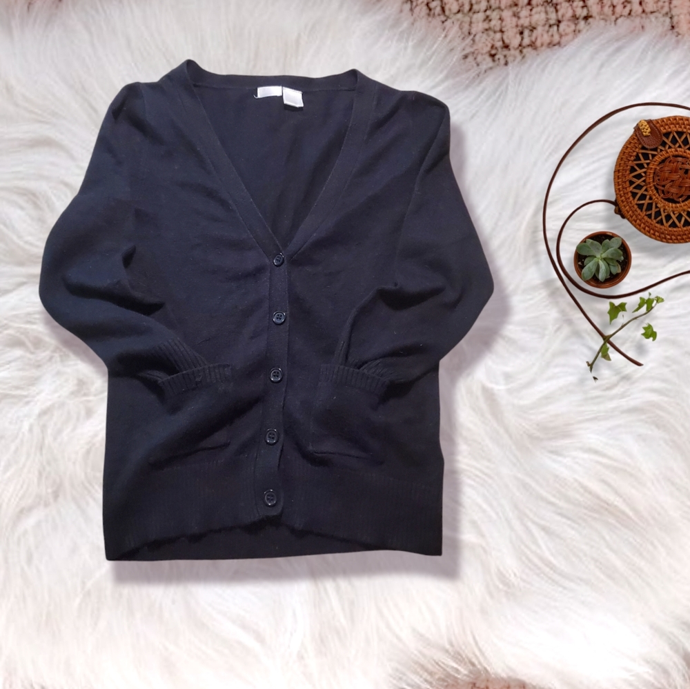 SIBLINGS- Girls Super Soft Black Cardigan with double pockets- M- rare
